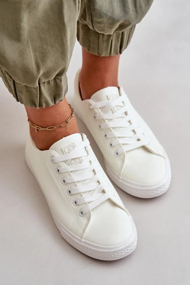 Damskie Skórzane Wiązane Klasyczne Trampki Białe Misima