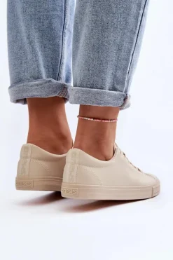 Damskie Skórzane Wiązane Klasyczne Trampki Beżowe Misima