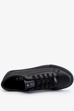 Damskie Skórzane Wiązane Klasyczne Trampki Czarne Misima