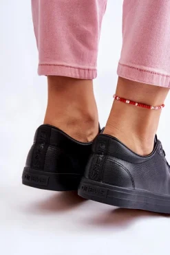 Damskie Skórzane Wiązane Klasyczne Trampki Czarne Misima