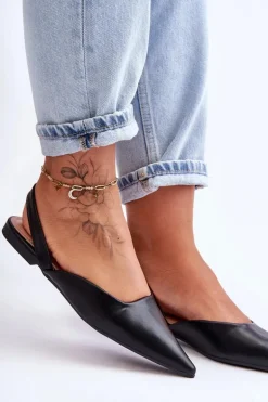 Damskie Skórzane Wsuwane Baleriny Czarne Germes