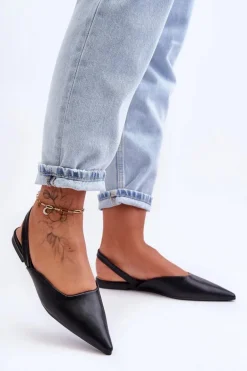 Damskie Skórzane Wsuwane Baleriny Czarne Germes