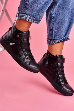 Damskie Skórzane Wysokie Trampki BIG STAR V274542 Czarne