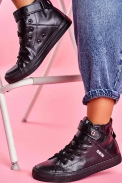Damskie Skórzane Wysokie Trampki BIG STAR V274542 Czarne