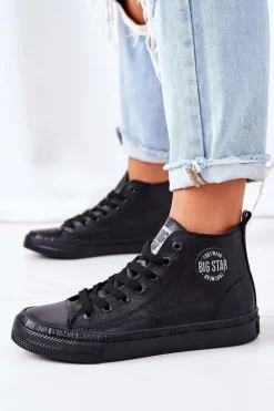 Damskie Skórzane Wysokie Trampki Big Star GG274015 Czarne