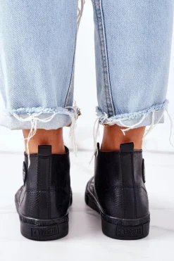 Damskie Skórzane Wysokie Trampki Big Star GG274015 Czarne