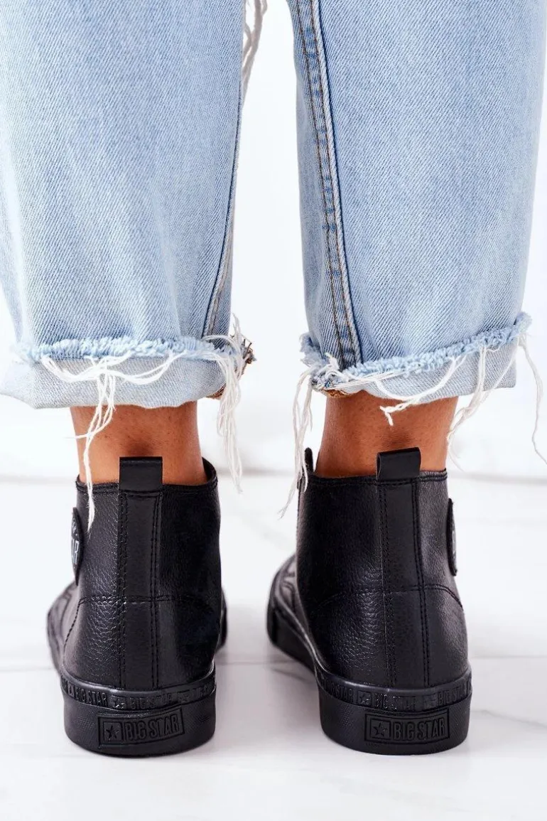Damskie Skórzane Wysokie Trampki Big Star GG274015 Czarne