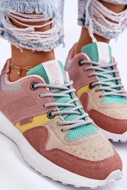 Damskie Sneakersy Big Star LL274422 Różowo-Beżowe