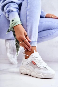 Damskie Sneakersy Buty Sportowe Z Siateczką Białe Sallis