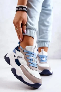 Damskie Sneakersy Buty Sportowe Big Star JJ274580 Biało-Niebieskie