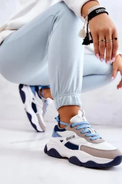 Damskie Sneakersy Buty Sportowe Big Star JJ274580 Biało-Niebieskie