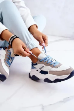 Damskie Sneakersy Buty Sportowe Big Star JJ274580 Biało-Niebieskie