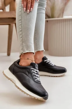 Damskie Sneakersy Buty Sportowe Z Eko Skóry Big Star OO274024 Hi-Poly System Czarne