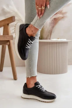 Damskie Sneakersy Buty Sportowe Z Eko Skóry Big Star OO274024 Hi-Poly System Czarne