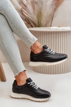 Damskie Sneakersy Buty Sportowe Z Eko Skóry Big Star OO274024 Hi-Poly System Czarne