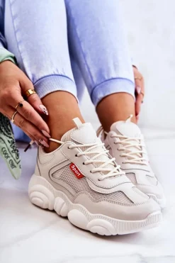 Damskie Sneakersy Buty Sportowe Z Siateczką Beżowe Sallis