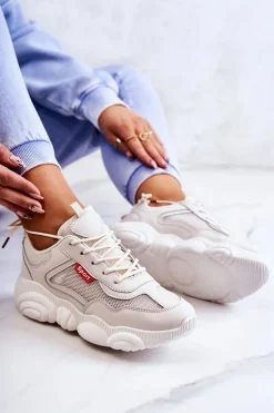 Damskie Sneakersy Buty Sportowe Z Siateczką Beżowe Sallis