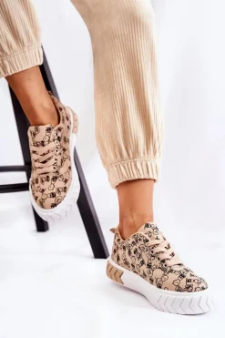 Damskie Sneakersy Buty Sportowe W Print Beżowe Awersa