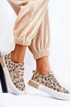 Damskie Sneakersy Buty Sportowe W Print Beżowe Awersa