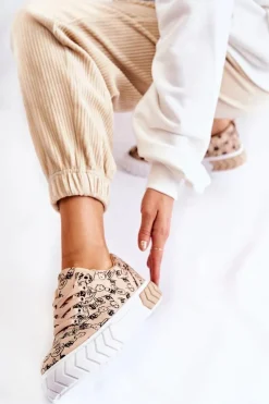 Damskie Sneakersy Buty Sportowe W Print Beżowe Awersa