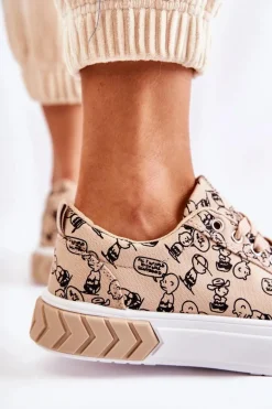Damskie Sneakersy Buty Sportowe W Print Beżowe Awersa