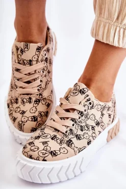 Damskie Sneakersy Buty Sportowe W Print Beżowe Awersa