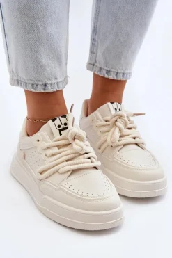 Damskie Sneakersy Eko Skórzane Beżowe Avanalis