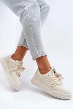 Damskie Sneakersy Eko Skórzane Beżowe Avanalis