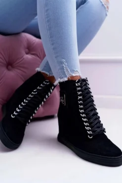 Damskie Sneakersy Lu Boo Ażurowe Zamszowe Czarne Clamma