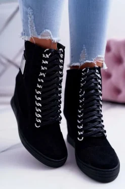 Damskie Sneakersy Lu Boo Ażurowe Zamszowe Czarne Clamma