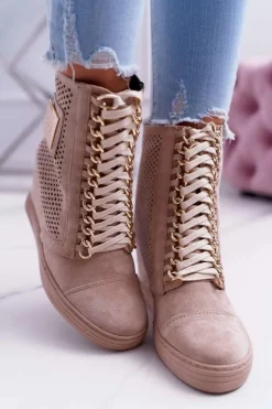 Damskie Sneakersy Lu Boo Ażurowe Zamszowe Beżowe Clamma