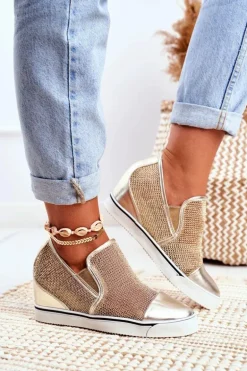 Damskie Sneakersy Lu Boo z Siateczką Złote Morgono