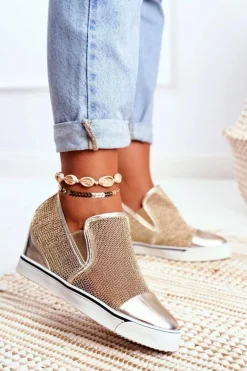 Damskie Sneakersy Lu Boo z Siateczką Złote Morgono