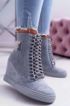 Damskie Sneakersy Lu Boo Ażurowe Zamszowe Niebieskie Clamma