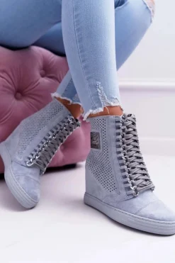 Damskie Sneakersy Lu Boo Ażurowe Zamszowe Niebieskie Clamma