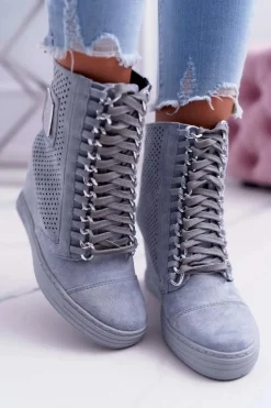 Damskie Sneakersy Lu Boo Ażurowe Zamszowe Niebieskie Clamma