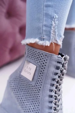 Damskie Sneakersy Lu Boo Ażurowe Zamszowe Niebieskie Clamma