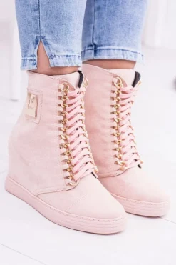 Damskie Sneakersy Lu Boo Z Łańcuchami Zamszowe Różowe Monica