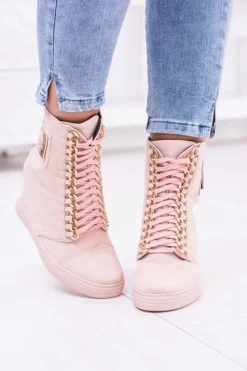 Damskie Sneakersy Lu Boo Z Łańcuchami Zamszowe Różowe Monica