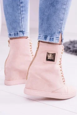 Damskie Sneakersy Lu Boo Z Łańcuchami Zamszowe Różowe Monica