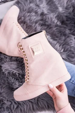 Damskie Sneakersy Lu Boo Z Łańcuchami Zamszowe Różowe Monica