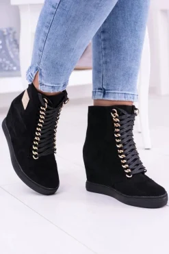 Damskie Sneakersy Lu Boo Z Łańcuchami Zamszowe Czarne Monica