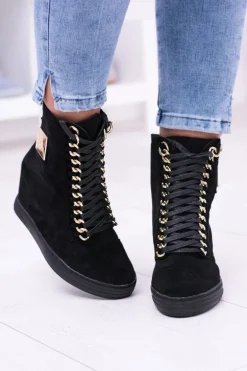 Damskie Sneakersy Lu Boo Z Łańcuchami Zamszowe Czarne Monica