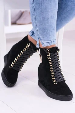 Damskie Sneakersy Lu Boo Z Łańcuchami Zamszowe Czarne Monica