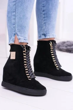 Damskie Sneakersy Lu Boo Z Łańcuchami Zamszowe Czarne Monica