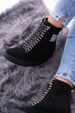 Damskie Sneakersy Lu Boo Z Łańcuchami Zamszowe Czarne Monica