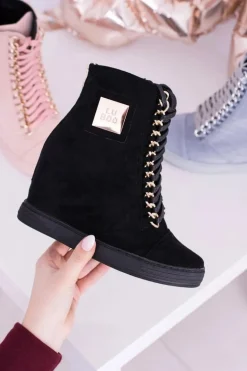 Damskie Sneakersy Lu Boo Z Łańcuchami Zamszowe Czarne Monica