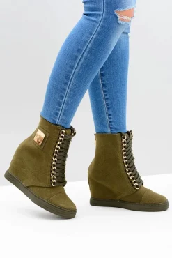 Damskie Sneakersy Lu Boo Z Łańcuchami Zamszowe Oliwkowe Monica