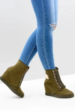 Damskie Sneakersy Lu Boo Z Łańcuchami Zamszowe Oliwkowe Monica