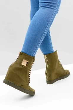 Damskie Sneakersy Lu Boo Z Łańcuchami Zamszowe Oliwkowe Monica